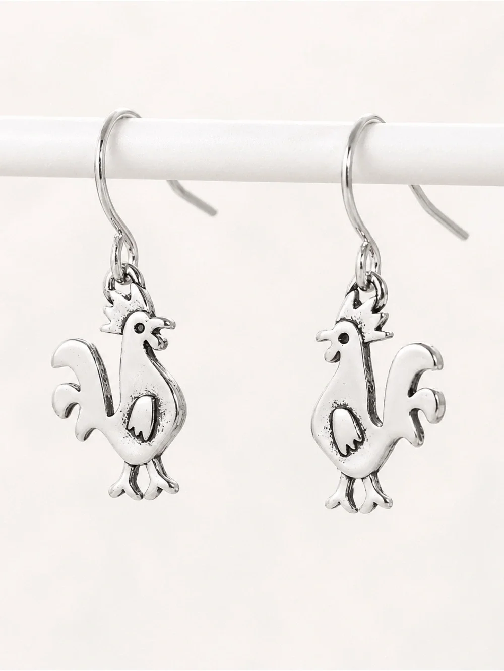 Silver Rooster Dangle Earrings - Women Jewelry